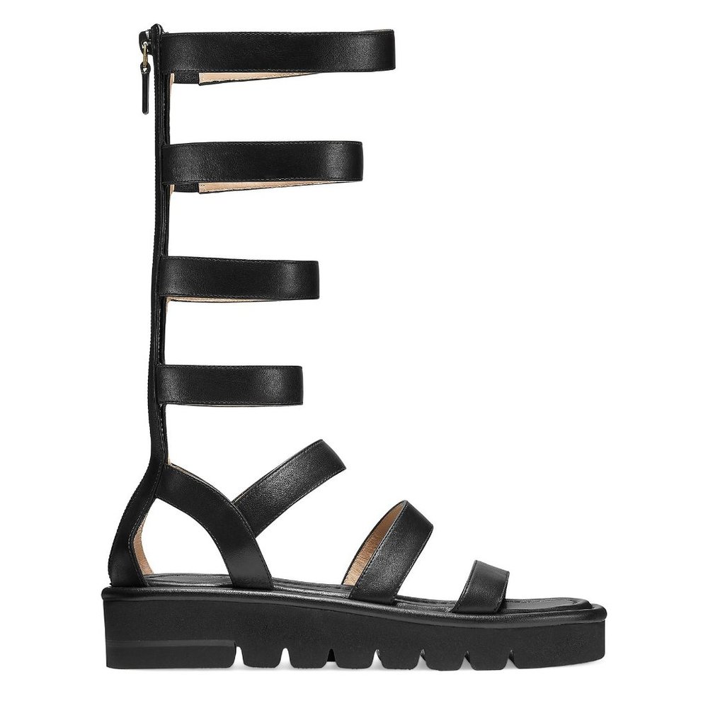 $550 Stuart Weitzman Gala Lift TALL Leather Sandal GLADIATOR BLACK 6.5  (PA4)